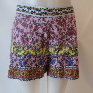 Women Alice + Olivia Multicolor High Waisted Linen Blend Floral Back Zip Short 6